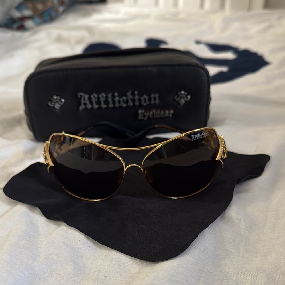 Affliction Gold Aviator Sunglasses with Double Bridge